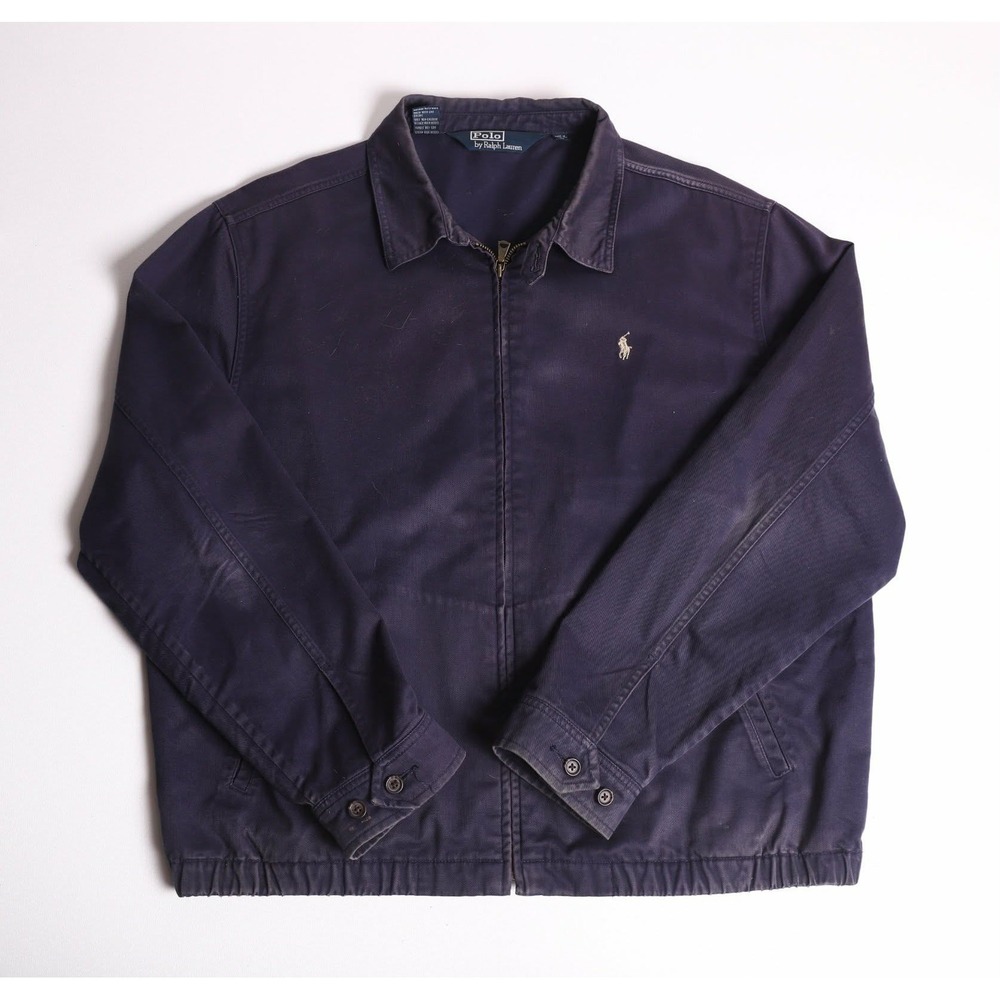 Vintage Polo Ralph Lauren Harrington Jacket Navy Blue Cotton Full Zip Size Large